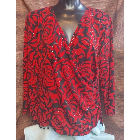 MSK Tops - MSK Women's Red and Black Evening Top Large